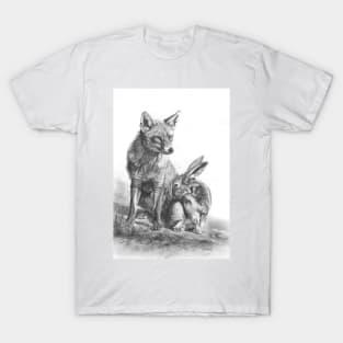 An Unlikely Alliance fox and hare pencil drawing T-Shirt